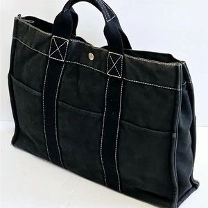 Authentic HERMES Black Canvas Fourre Tout MM Tote Handbag rank b